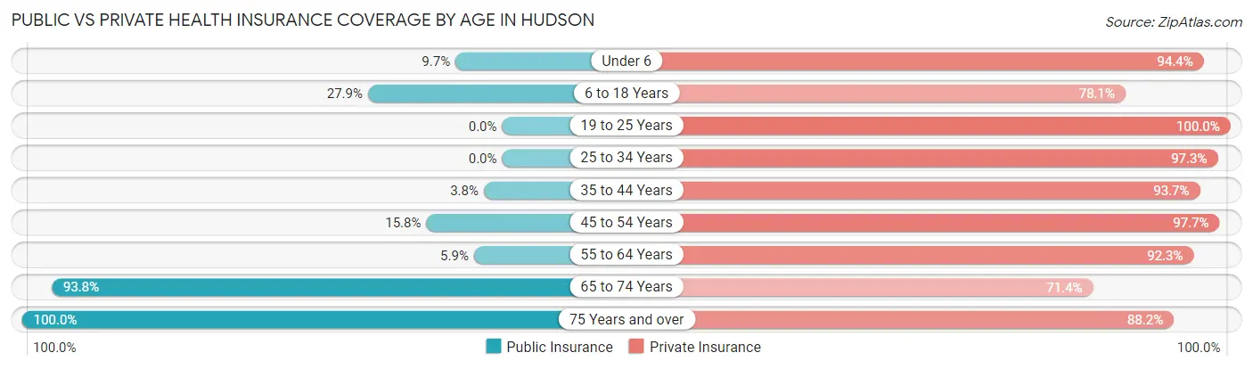 Public vs Private Health Insurance Coverage by Age in Hudson