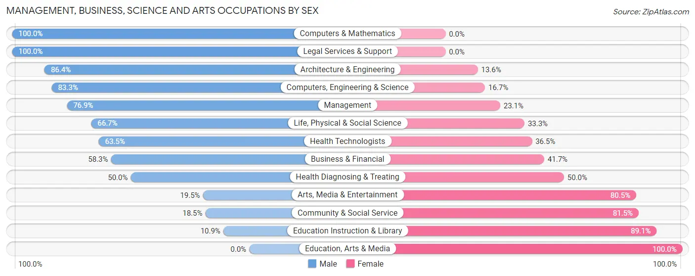 Management, Business, Science and Arts Occupations by Sex in Jewell Junction