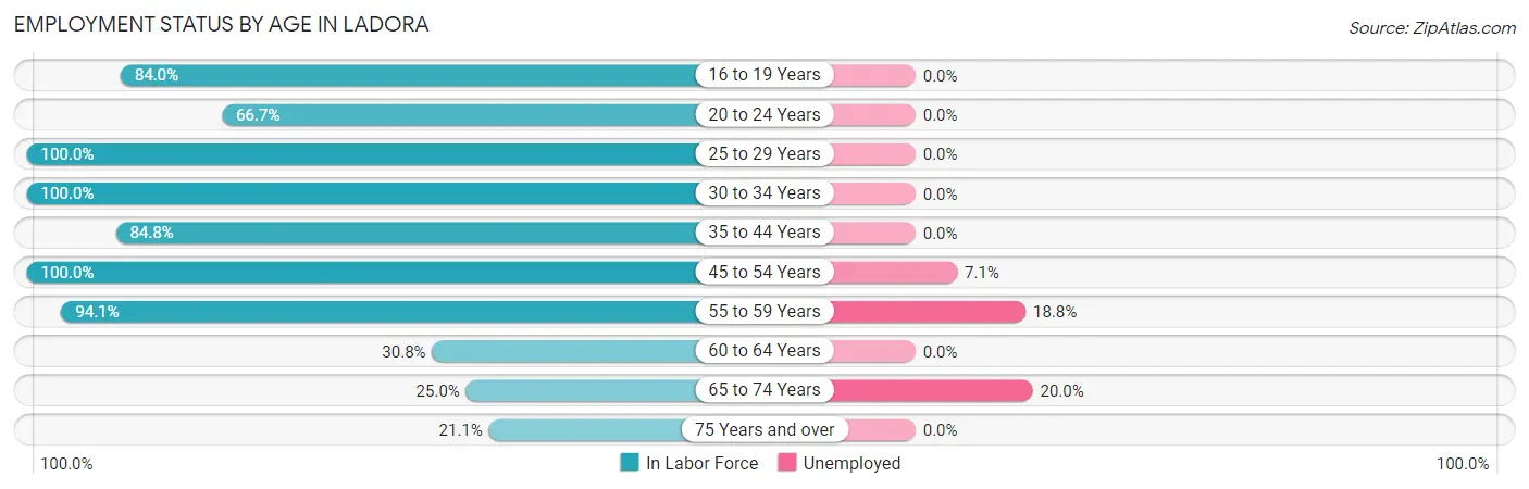 Employment Status by Age in Ladora