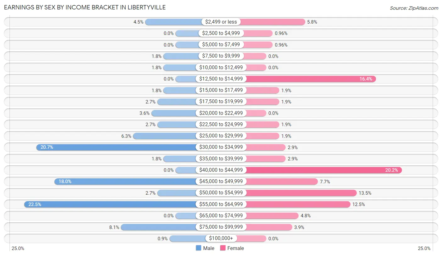 Earnings by Sex by Income Bracket in Libertyville