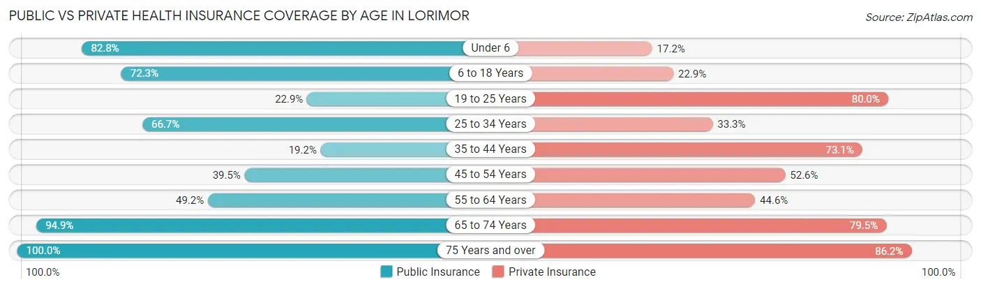Public vs Private Health Insurance Coverage by Age in Lorimor