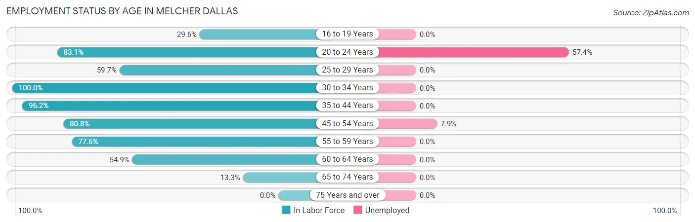 Employment Status by Age in Melcher Dallas