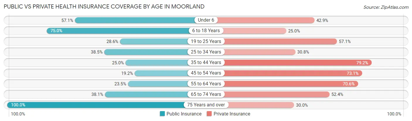 Public vs Private Health Insurance Coverage by Age in Moorland