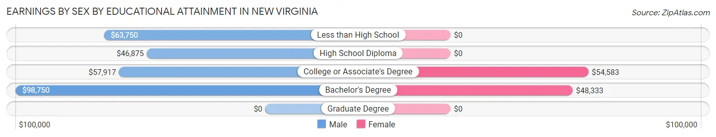 Earnings by Sex by Educational Attainment in New Virginia