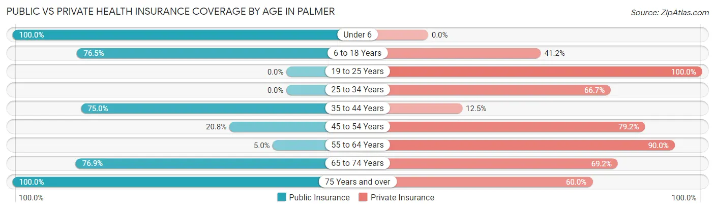 Public vs Private Health Insurance Coverage by Age in Palmer