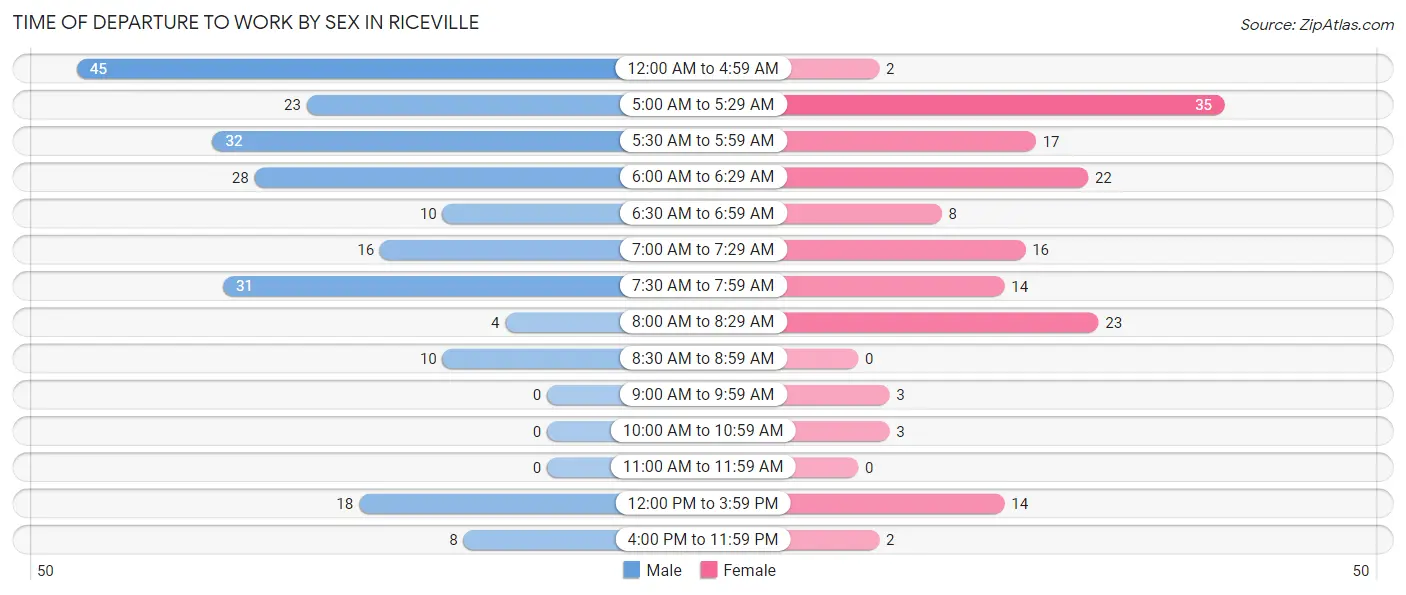 Time of Departure to Work by Sex in Riceville