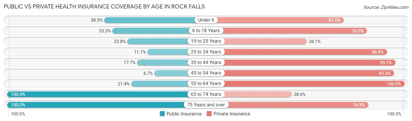 Public vs Private Health Insurance Coverage by Age in Rock Falls