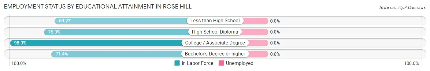 Employment Status by Educational Attainment in Rose Hill