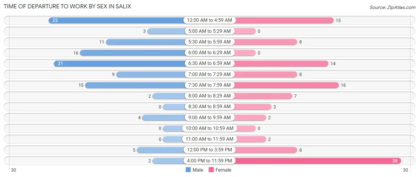 Time of Departure to Work by Sex in Salix