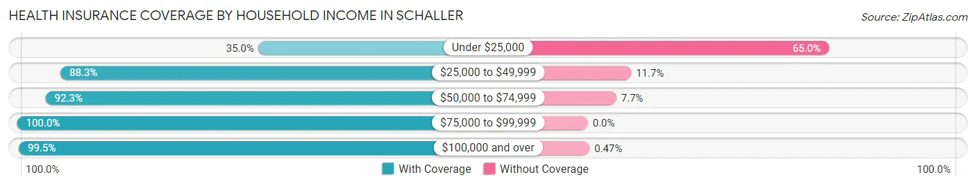 Health Insurance Coverage by Household Income in Schaller