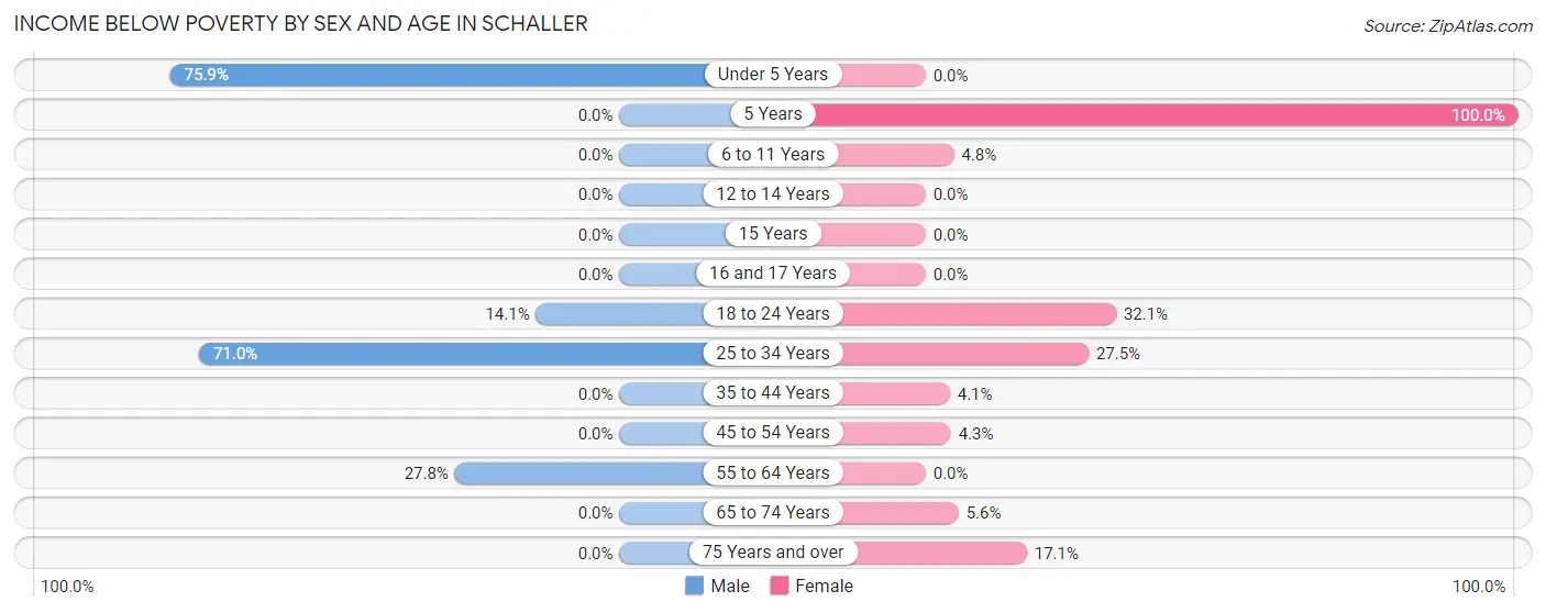 Income Below Poverty by Sex and Age in Schaller