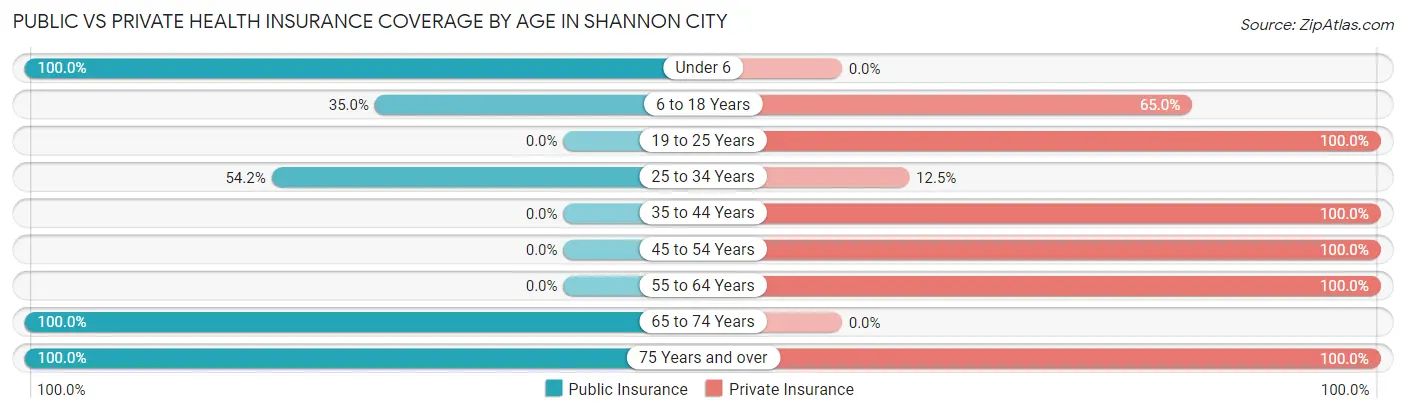 Public vs Private Health Insurance Coverage by Age in Shannon City