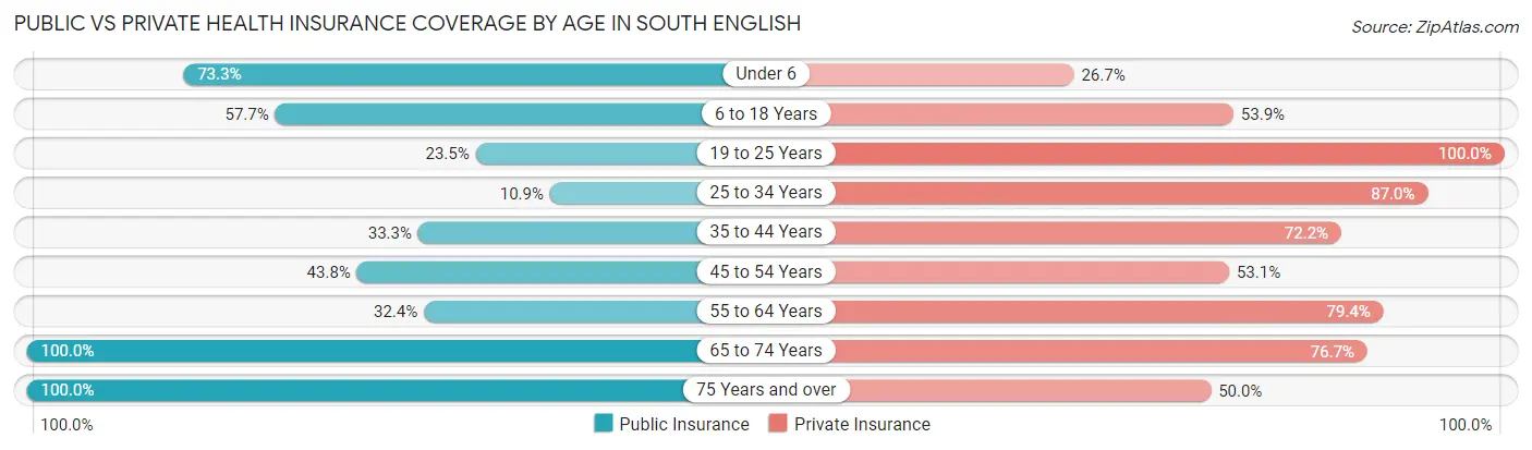 Public vs Private Health Insurance Coverage by Age in South English