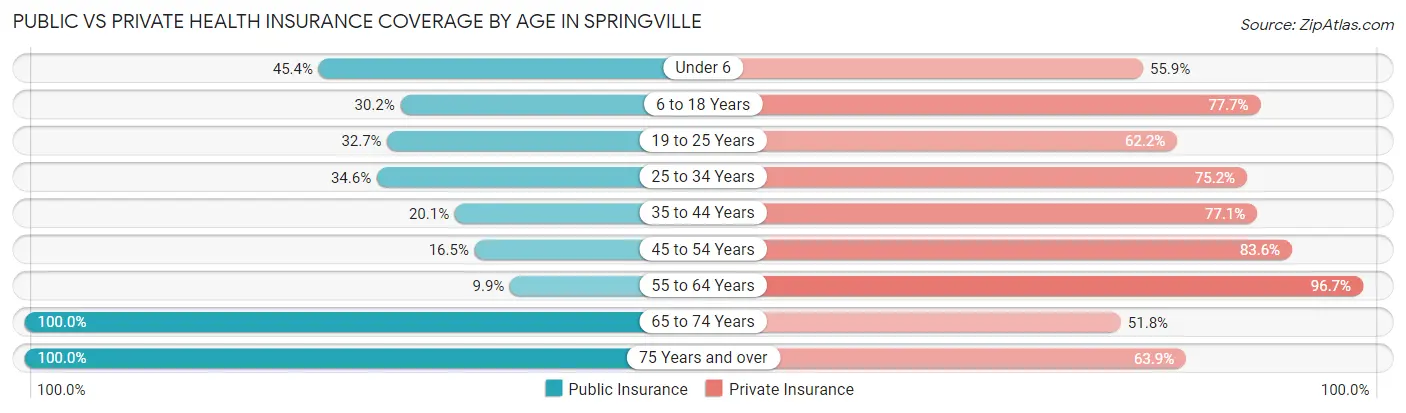 Public vs Private Health Insurance Coverage by Age in Springville