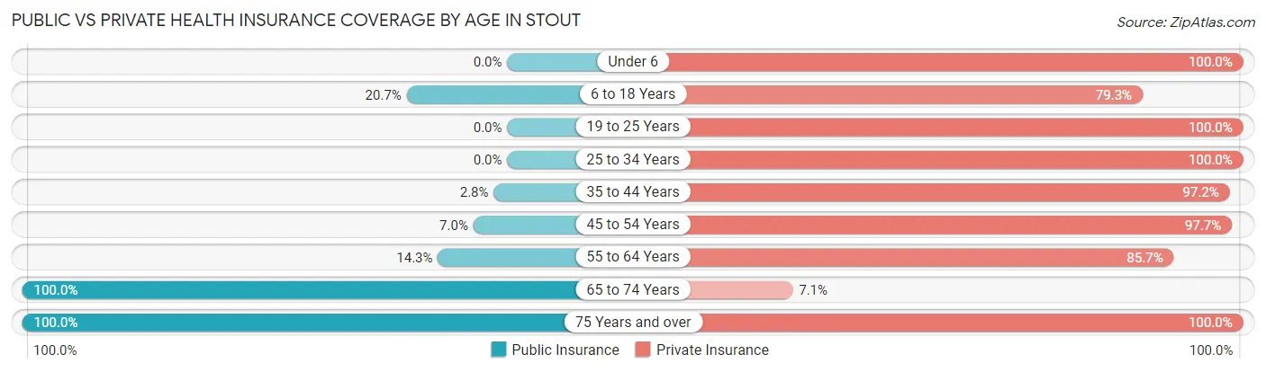 Public vs Private Health Insurance Coverage by Age in Stout