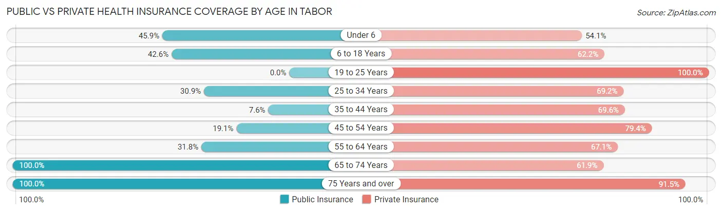 Public vs Private Health Insurance Coverage by Age in Tabor