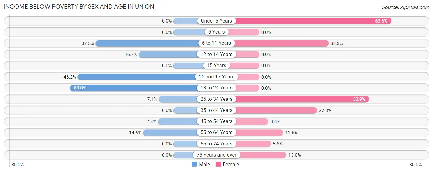 Income Below Poverty by Sex and Age in Union