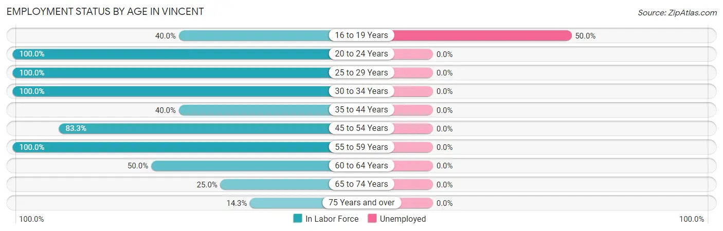 Employment Status by Age in Vincent