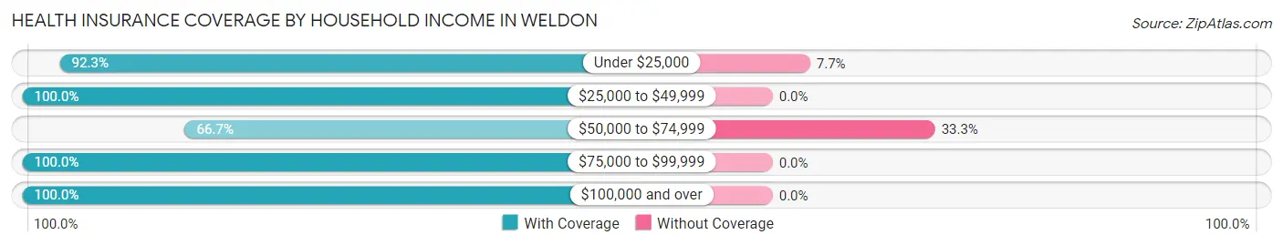 Health Insurance Coverage by Household Income in Weldon