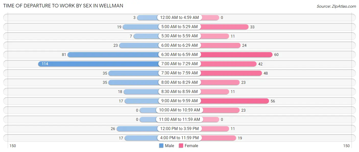 Time of Departure to Work by Sex in Wellman