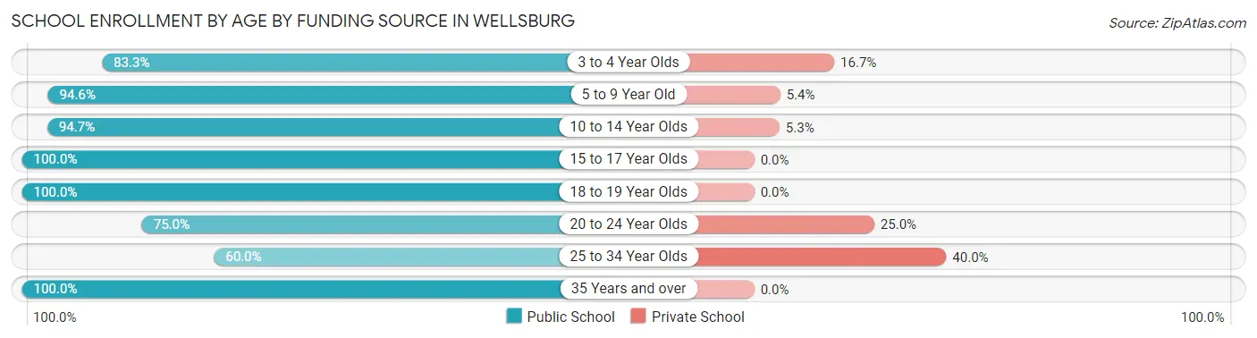 School Enrollment by Age by Funding Source in Wellsburg