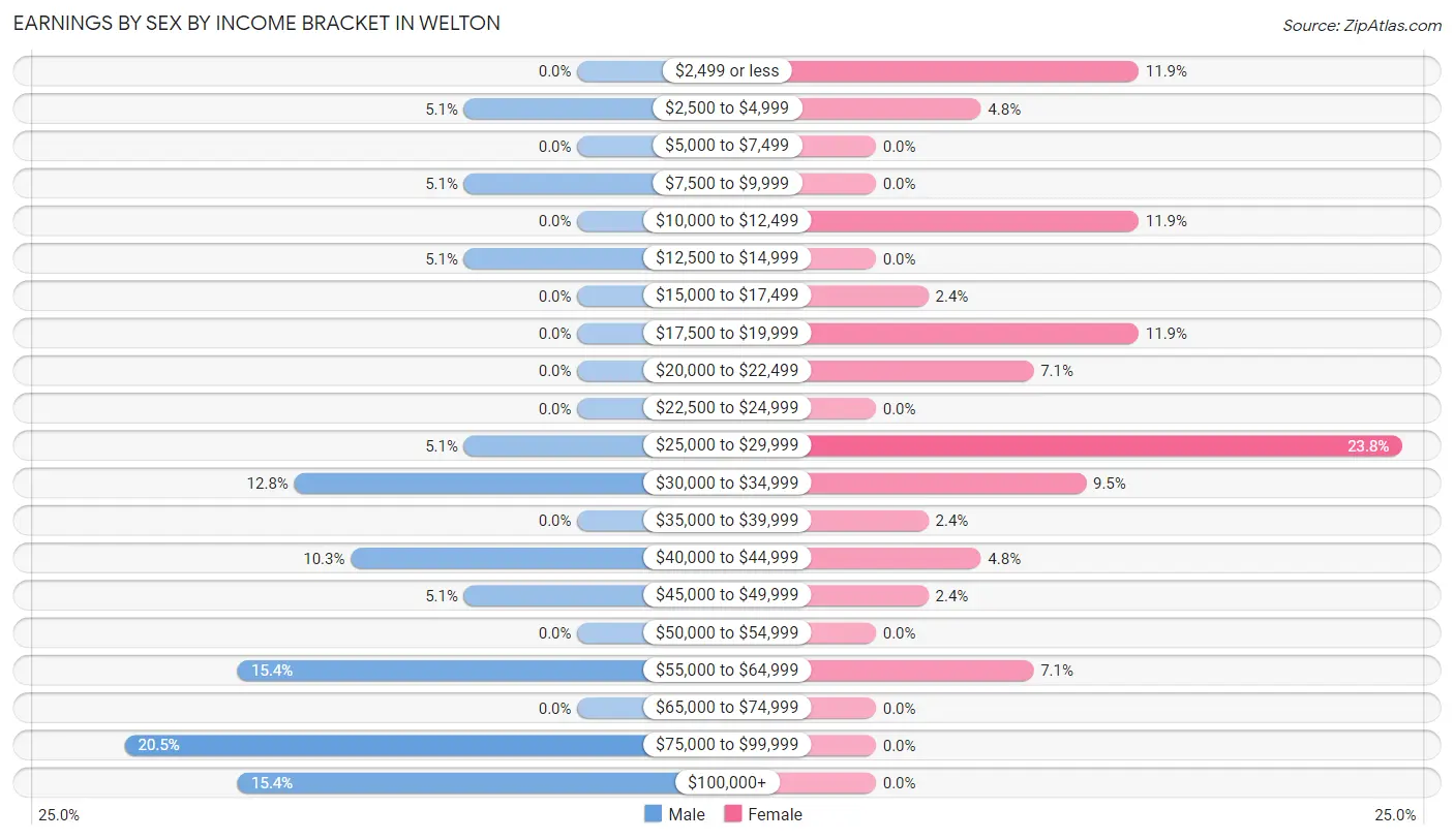 Earnings by Sex by Income Bracket in Welton