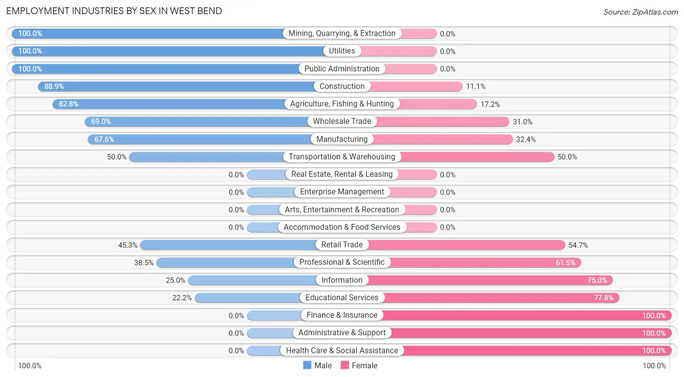 Employment Industries by Sex in West Bend