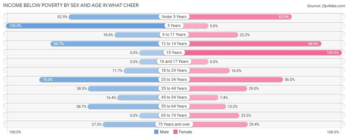 Income Below Poverty by Sex and Age in What Cheer