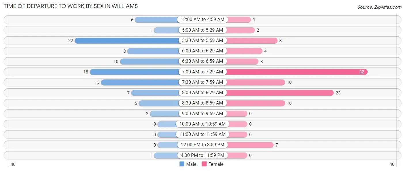 Time of Departure to Work by Sex in Williams