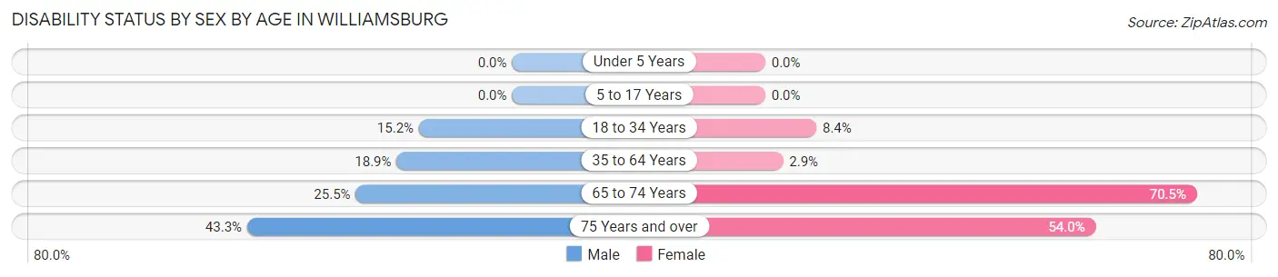 Disability Status by Sex by Age in Williamsburg