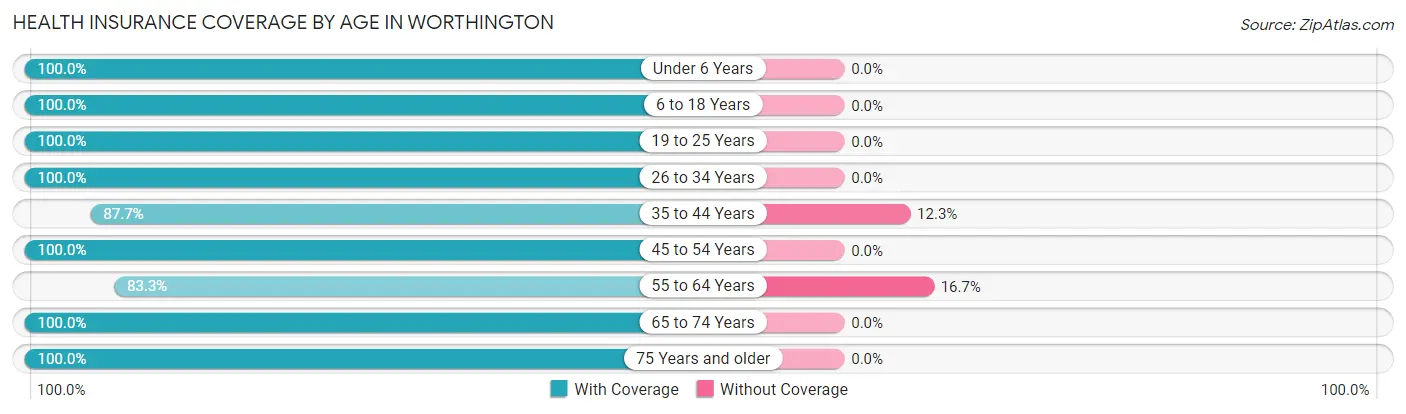 Health Insurance Coverage by Age in Worthington