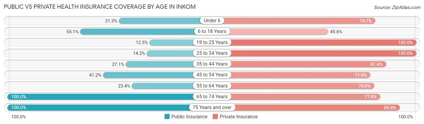 Public vs Private Health Insurance Coverage by Age in Inkom