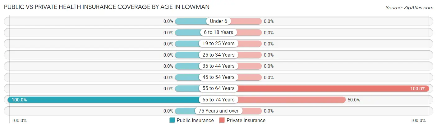Public vs Private Health Insurance Coverage by Age in Lowman