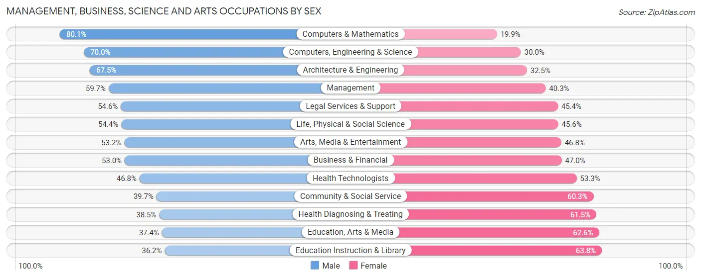 Management, Business, Science and Arts Occupations by Sex in Pocatello