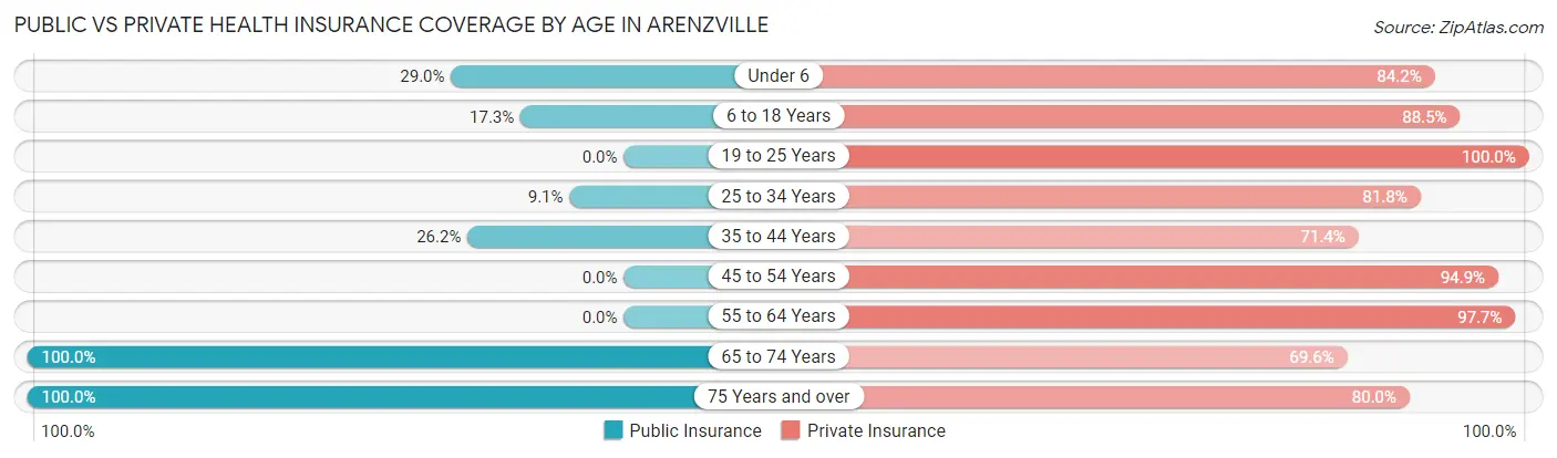 Public vs Private Health Insurance Coverage by Age in Arenzville