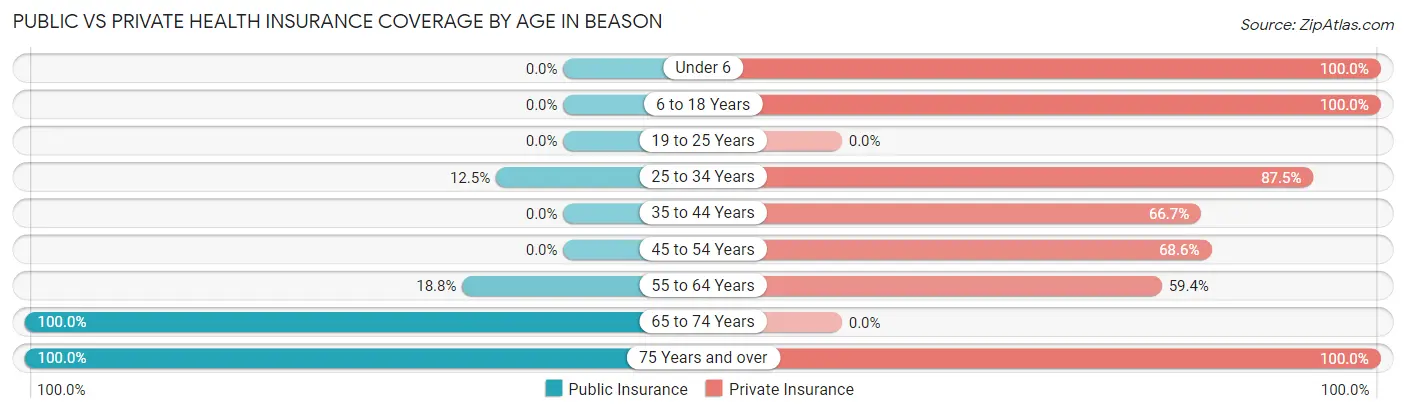 Public vs Private Health Insurance Coverage by Age in Beason