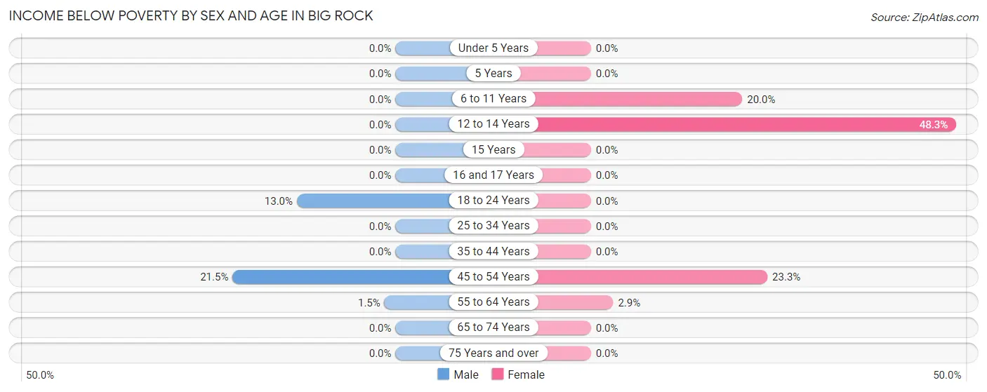 Income Below Poverty by Sex and Age in Big Rock