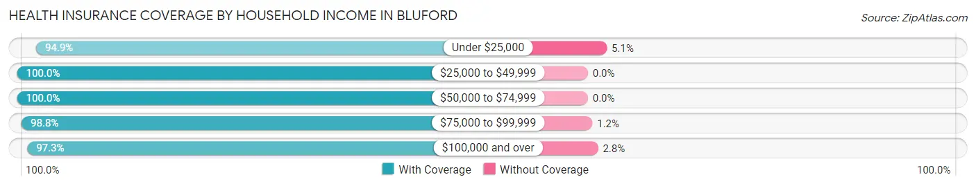 Health Insurance Coverage by Household Income in Bluford