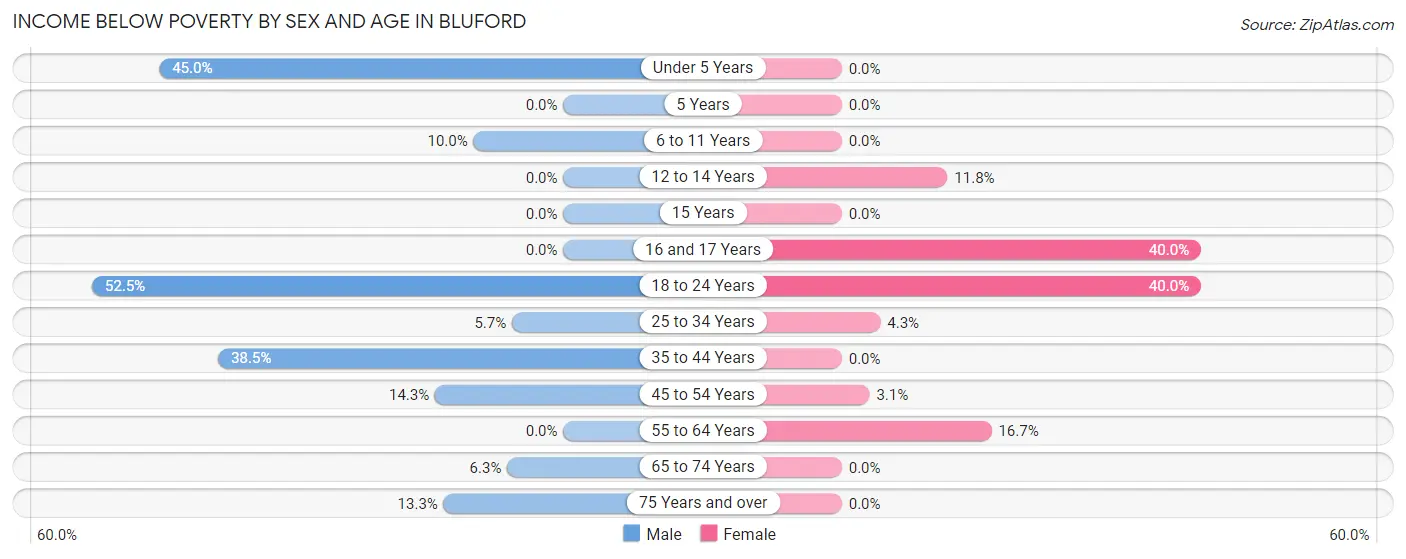 Income Below Poverty by Sex and Age in Bluford