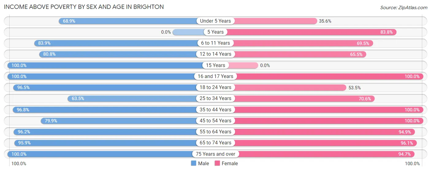Income Above Poverty by Sex and Age in Brighton