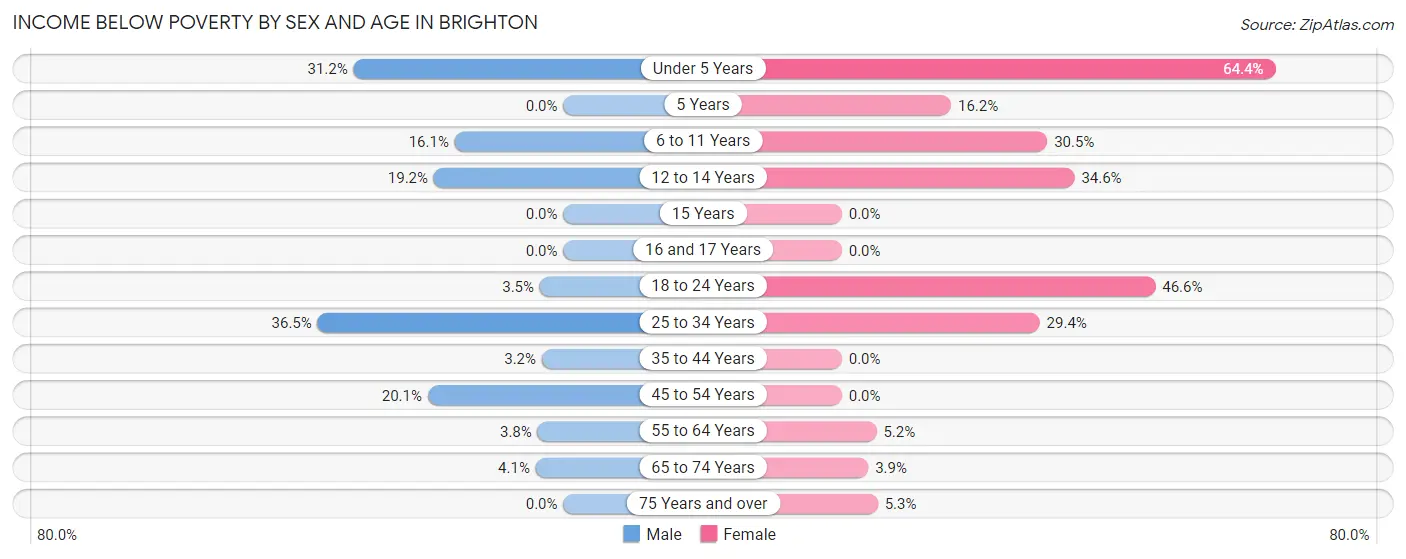 Income Below Poverty by Sex and Age in Brighton