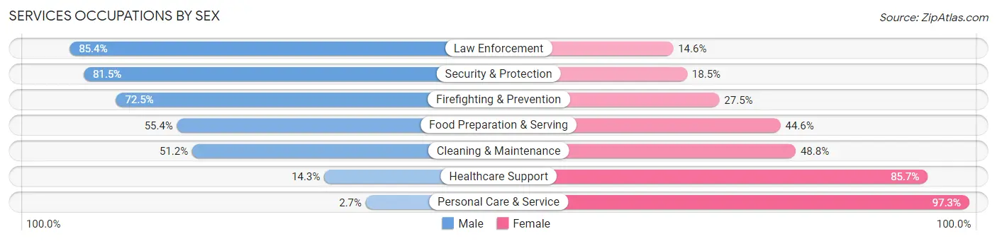 Services Occupations by Sex in Brookfield