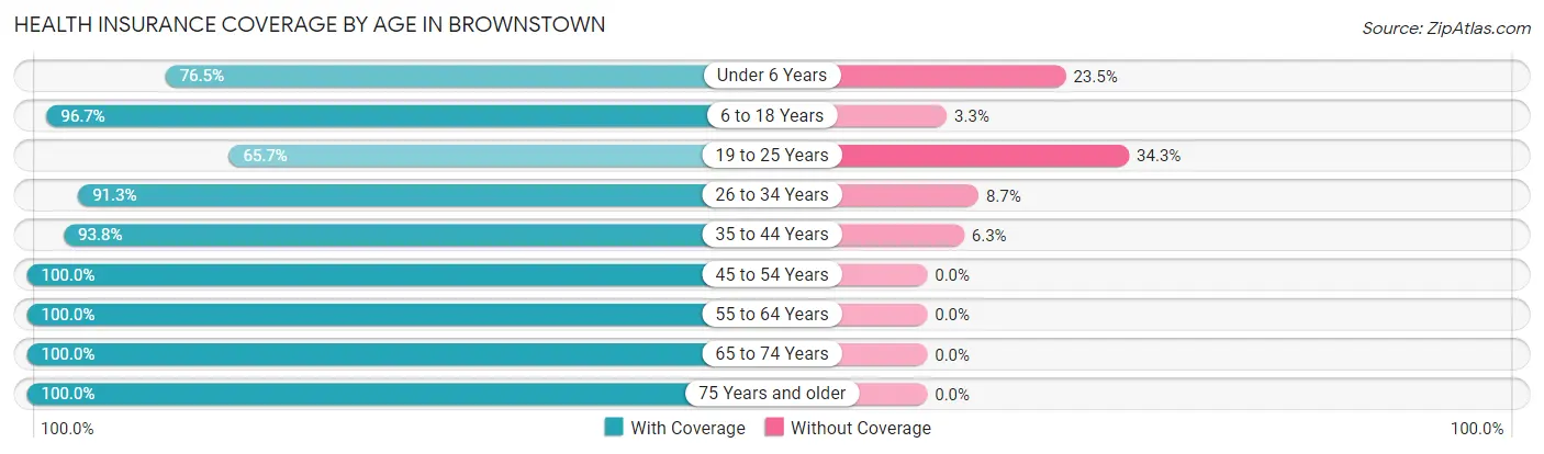 Health Insurance Coverage by Age in Brownstown