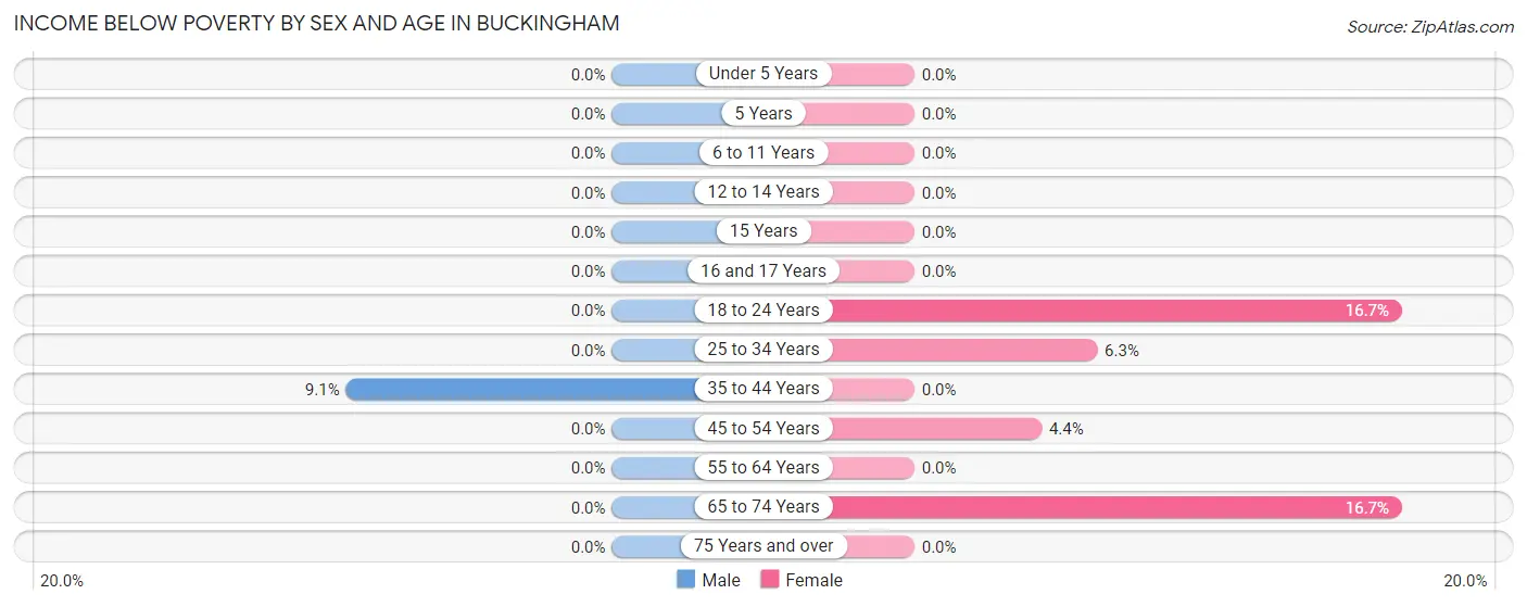 Income Below Poverty by Sex and Age in Buckingham