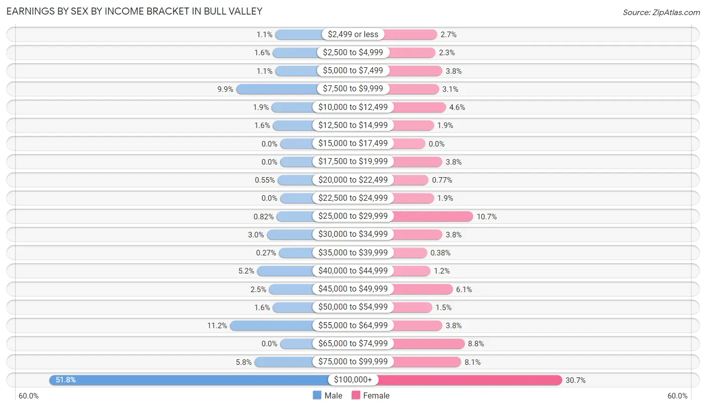 Earnings by Sex by Income Bracket in Bull Valley