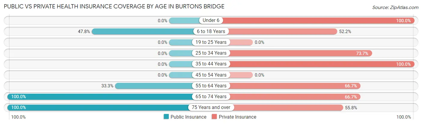 Public vs Private Health Insurance Coverage by Age in Burtons Bridge