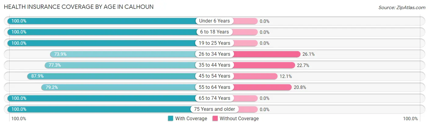Health Insurance Coverage by Age in Calhoun