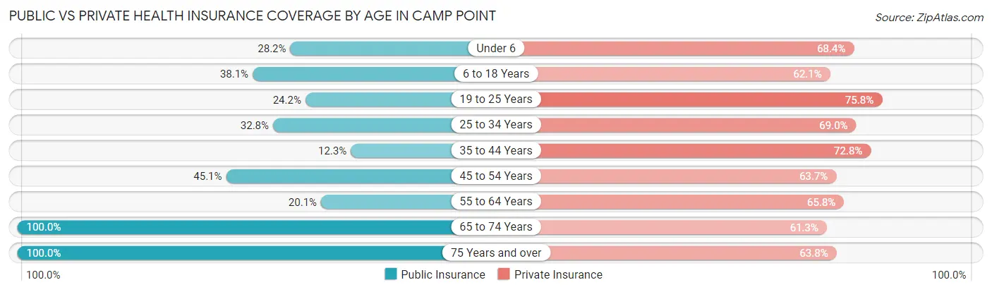 Public vs Private Health Insurance Coverage by Age in Camp Point