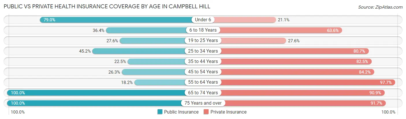 Public vs Private Health Insurance Coverage by Age in Campbell Hill
