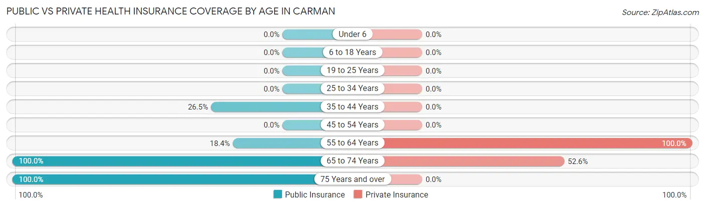 Public vs Private Health Insurance Coverage by Age in Carman